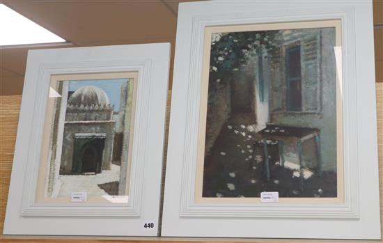 Clive McCartney (b. 1960), Eastern street scene, signed, acrylic, 28 x 20cm and another, 38.5 x 29cm